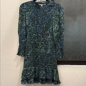 Veronica Beard Green and Blue Long Sleeve Dress